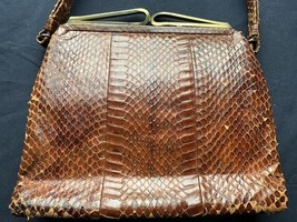 Vintage Snakeskin Brown Box Purse With Handle/Strap 60s 70s Style - $1,313.97 MXN
