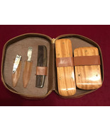 Mens Vintage Brown Vanity Travel Toiletry Grooming Set Kit Cowhide Leath... - £14.69 GBP