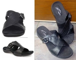 NEW $50 Easy Street TORCH Black Tumbled Faux Leather-Slide Sandals Clog Womens 7 - £31.07 GBP