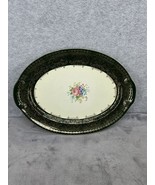 Taylor Smith Taylor 6533 13&quot; Platter Green And Gold Floral Design - $27.98