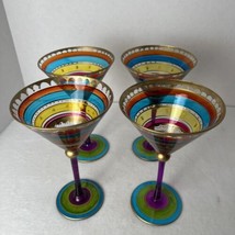 (4) Multicolored Hand Painted Party Martini Glass Cocktail Goblets Set Of 4 - £21.89 GBP