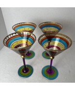 (4) Multicolored Hand Painted Party Martini Glass Cocktail Goblets Set Of 4 - £22.09 GBP