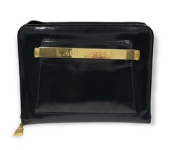 KARL LAGERFELD black patent leather zip around agenda day planner case vtg RARE - £114.74 GBP