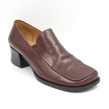 Franco Sarto Women Slip On Block Heel Loafers Size US 6M Brown Leather - £4.74 GBP