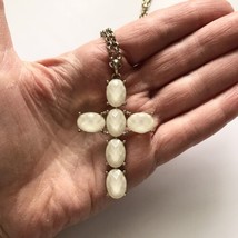 Large Cross Necklace Ivory Shimmer Acrylic  NEW - $17.81