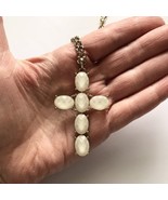 Large Cross Necklace Ivory Shimmer Acrylic  NEW - £14.00 GBP