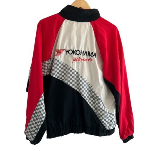 Vintage 80s Yokohama Motorsports Racing Jacket Large Checkered Sleeve Va... - $66.45