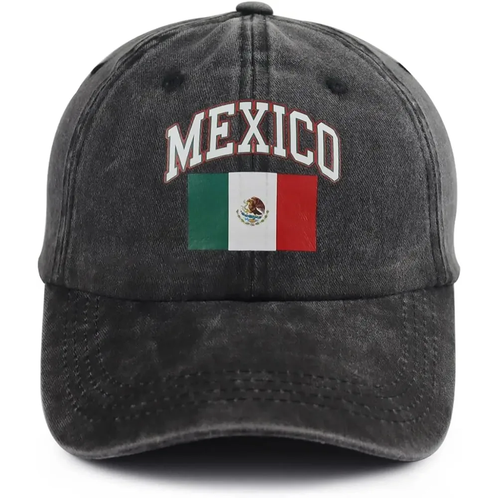 Mexico Flag Hat for Men Women, Print Adjustable Cotton Washed Mexican Patriotic - £14.09 GBP