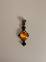 Sterling Silver Amber Pendant 10.32 Grams JG - £11.08 GBP