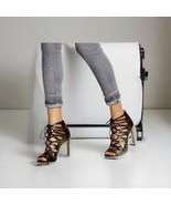 Louise et Cie Metallic Pewter Gray Leather Stiletto Strappy Open Toe Sho... - $26.73