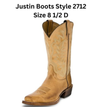 Justin Boots 2712 Hank Western Cowboy Boots Size 8 1/2 D Mens Golden Tan image 2