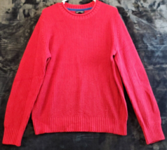 Lands&#39; End Sweater Womens Medium Red Knit Cotton Long Sleeve Round Neck Pullover - £13.88 GBP