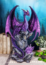 Large Hoarfrost Twilight Dragon Guarding LED Light Crystal Elements Statue - $97.99