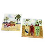 2 Ceramic Tiles Panel Car Surf Boards Beach Wall Plaque Palm Trees 6x6 i... - £20.18 GBP