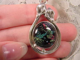 (#D-99-D) Dichroic Fused Glass Pendant Silver Green Yellow Red - £49.31 GBP