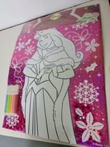 Disney Princess Holiday Foil Coloring Poster 6 Markers Aurora Sleeping B... - $12.35