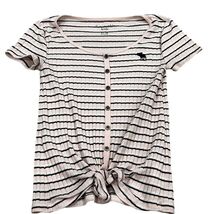 Abercrombie Kids Pink &amp; Black Striped Button-Down Knot-Front Top Size 9/10 - €9,89 EUR
