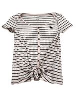 Abercrombie Kids Pink &amp; Black Striped Button-Down Knot-Front Top Size 9/10 - $16.05 CAD