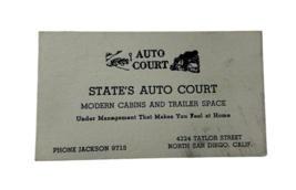 Vtg STATE&#39;S AUTO COURT Car San Diego Calif Advertising Business Card RARE - £18.36 GBP