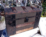 Beautiful Captains Chest Trunk very ornate stamped tin late 1700&#39;s mediu... - $440.55