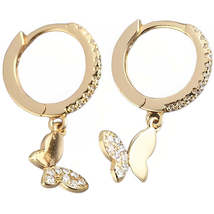 Anyco Earrings Gold Plated Cute Pave Zircon Butterfly Tassel Ear Buckle  - $30.15