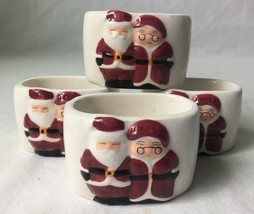 Santa and Mrs Claus Napkin Rings Christmas Set 4 Ceramic Publix Seasons Greeters - £11.95 GBP