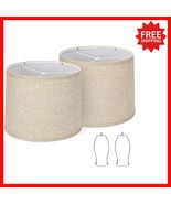 Set of 2 Beige Drum Lampshades - 11.6&quot; Top, 12.6&quot; Bottom, Handcrafted El... - $65.37 CAD
