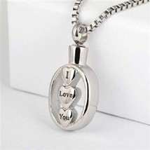 &quot;I Love You&quot; Stainless Steel Cremation Urn Pendant for Ashes w/20-in Necklace - £71.92 GBP