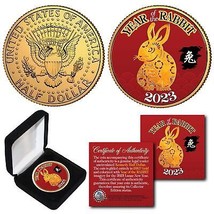 2023 Lunar New Year Of The Rabbit 24K Gold Plated Jfk Half Dollar Us Coin w/ Box - £10.46 GBP