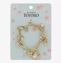 Studio Ghibli My Neighbor Totoro Sakura Blossom Charms Icon Gold Tone Bracelet - £15.66 GBP