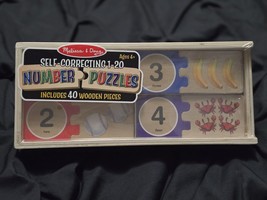 Melissa &amp; Doug Self-Correcting Wooden Number Puzzles with Storage Box 40 Pcs NIB - £10.10 GBP