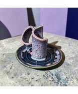 Vintage Bay Pottery Oil Burner Wax Melt Warmer Purple Blue Glaze Signed - $24.72