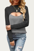 Epretty Two-Tone Colorblock Cutout Sweater Dark Grey - $47.00