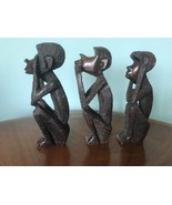 VTG Wood Carved Monkey Hear See Speak No Evil Statue Figures Set Ebony? - €84,72 EUR