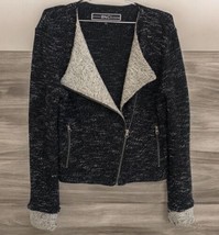 BNCI by blanc noir black Gray knit Flutter zip up Moto jacket Women’s Si... - $24.74