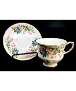 Vintage Queen Anne England Teacup and Saucer Heavy Gold Large Pink Floral - £31.10 GBP