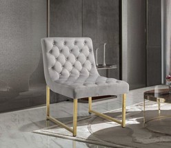 Tatiana Velvet Accent Chair Brass Finished Polished Metal Frame, Grey - £223.65 GBP