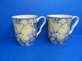 222 Fifth Adeleide Tall Cups Mugs Yellow 4 1/4&quot; X 3 5/8&quot;  In Excellent C... - $18.00