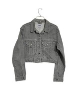 Zara Gingham Check Cropped Denim Jacket Size S Gray White Cotton Preppy ... - $33.83 CAD