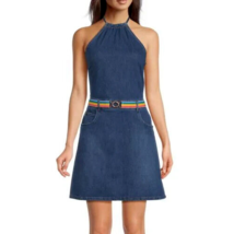 Love Moschino Halterneck Belted Denim Dress Sz-12 Denim Blue - £94.35 GBP