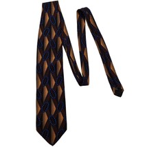 Pavone Brown Blue Geometric Printed 100% Silk Mens Necktie Standard Size - £9.34 GBP