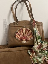 Patricia Nash Poppy Tote Leather w Seashells by the Seashore Scarf Tan N... - $163.98 CAD