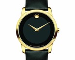 Movado Museum 0606876 Gold-Tone Men&#39;s Watch with Black Leather Band - $324.99