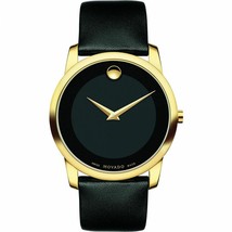 Movado Museum 0606876 Gold-Tone Men&#39;s Watch with Black Leather Band - £257.05 GBP