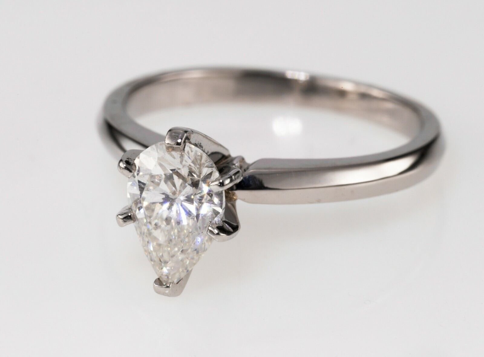 0.75 carat Pear Shaped Diamond Platinum Solitaire Engagement Ring Size 5.25 - $2,889.17