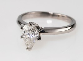 0.75 carat Pear Shaped Diamond Platinum Solitaire Engagement Ring Size 5.25 - $2,889.17