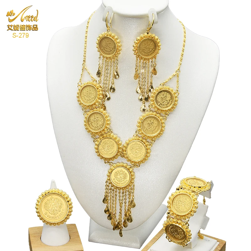 African GolCoin Necklace Bracelet Jewelry Sets For Women Dubai Middle Ea... - £26.74 GBP