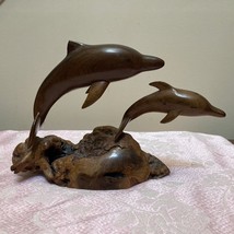 Bruce Stamp Carved Wood Sculpture Dolphin and Baby Dolphin 1990 Signed - £66.21 GBP