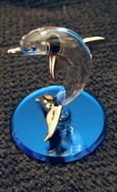 Glass Baron Collectible Crystal Dolphin 2.5” Figurine w/ Gold Trim Accent 280G-B - £18.88 GBP