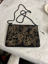 Vintage Black Boho Glam Floral Beaded Crossbody Evening Bag Purse FANCY ... - £19.43 GBP